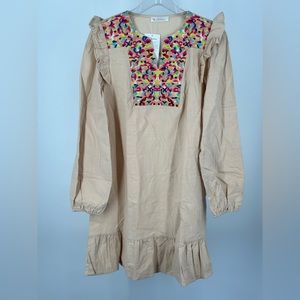 KIRUNDO Women's Dress Casual V Neck Floral Embroidered Ruffle Sleeves